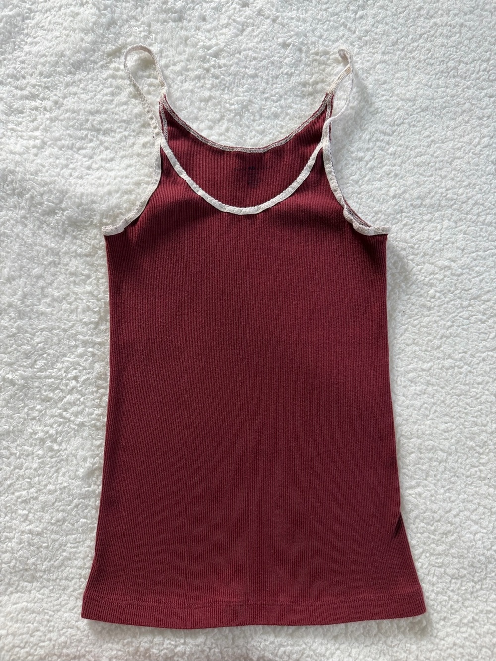 Brandy Melville Burgundy Ribbed Lace-Trim Tank